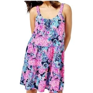 Lilly Pulitzer Loro High Tide Navy Turtle Amazement Swing Mini Dress Size Medium